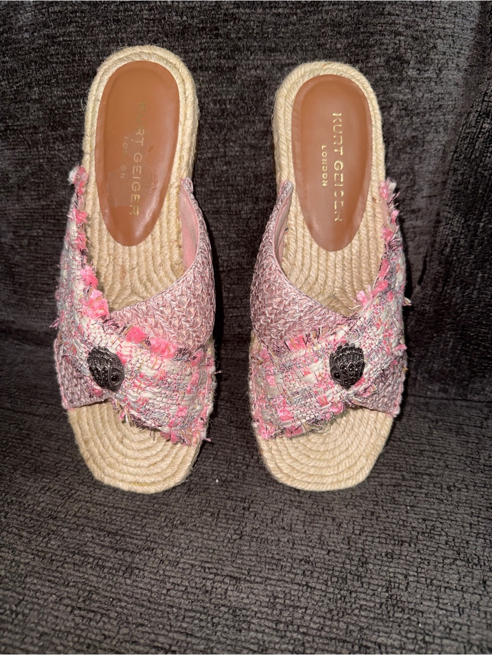 Kurt Geiger Womens 9 Kensington X Espadrille Slide Pink Tweed Eagle Head Sandal
